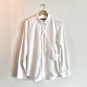 Men's White Casual Button-Down Shirt - Classic Long Sleeve
